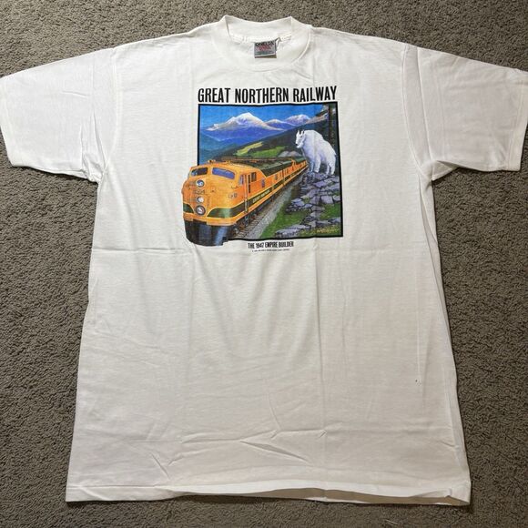 Vintage Great Northern Railway White Graphic T-Shirt Mens XL Oneita 100% Cotton - Picture 1 of 8